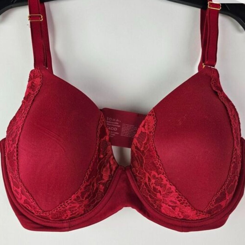 Soma Bra Embraceable Perfect Coverage Size 34D Solid Burgundy Underwire Lace